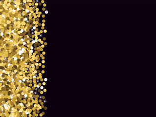 Golden confetti. Round gold glitter. Gradient Scattering on a black background. Glitter. Christmas shiny background.