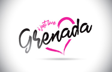 Grenada I Just Love Word Text with Handwritten Font and Pink Heart Shape.