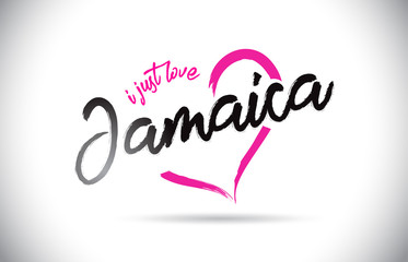 Jamaica I Just Love Word Text with Handwritten Font and Pink Heart Shape.