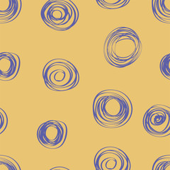 Doodle abstract seamless pattern. Vector background. Scrapbook, gift wrapping paper, textiles. Beige and blue sketch. Hand drawn circle