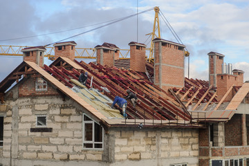 the roof of a high building in construction