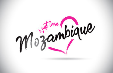 Mozambique I Just Love Word Text with Handwritten Font and Pink Heart Shape.