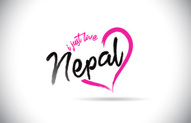 Nepal I Just Love Word Text with Handwritten Font and Pink Heart Shape.