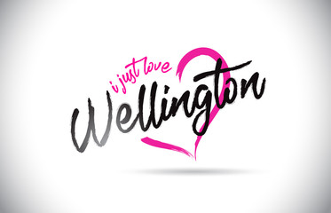 Wellington I Just Love Word Text with Handwritten Font and Pink Heart Shape.