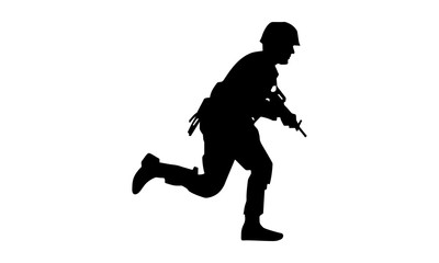 army silhouette while running.