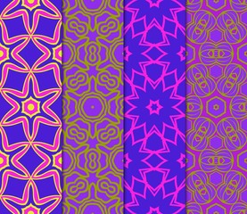 Set of Lace Floral Ornament. Seamless Design For Prints, Textile, Decor, Fabric. Vector Pattern. Blue, purple, orange color
