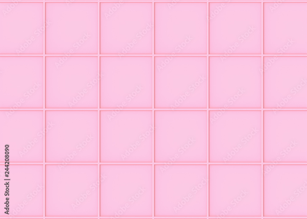 Poster 3d rendering. sweet soft pink color tone square shape art pattern tiles wall background.