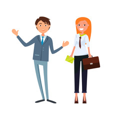 Colleagues Male and Female Business Cartoon Worker