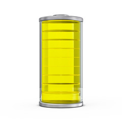 Battery icon with yellow charge indicator. 3D