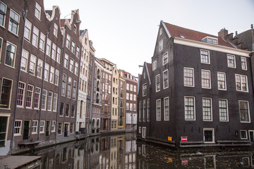 Naklejka premium Typical view of canal embankment in historic center of city, Amsterdam, Netherlands.