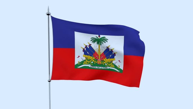 Flag of the country   Hait  flutters against the blue sky. 3D rendering