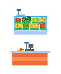Supermarket Empty Seller Counters and Desks Vector