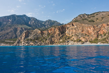 View from ferry to Sougia beach, south-west of Crete island, Greece