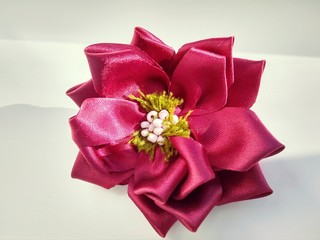 Hairpin handmade with colored fabric flowers and beads