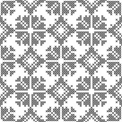 Cross stitch, seamless decorative pattern. Embroidery and knitting. Abstract geometric background. Ethnic ornaments.