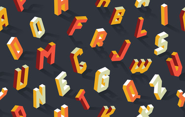Isometric alphabet vector abc seamless pattern background