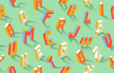 Isometric alphabet vector abc seamless pattern background