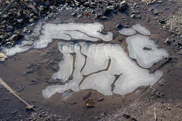 Ice on the road in the Winter