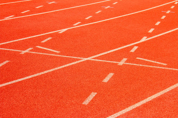Red running track Synthetic rubber on the athletic stadium.
