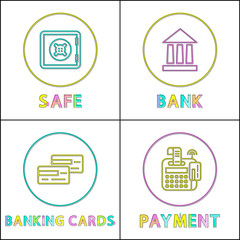 Safe Online Bank Round Linear Bright Icons Set