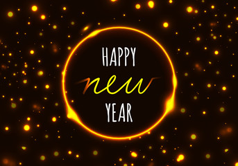 Golden Shiny Happy New Year Background. Celebration Banner with Shiny Lights.