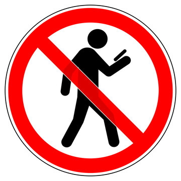 srr540 SignRoundRed - german - Verbotszeichen - Durch das Smartphone stark abgelenkte Personen - english - prohibition sign - walking with smartphone (head-down generation) not allowed g7093