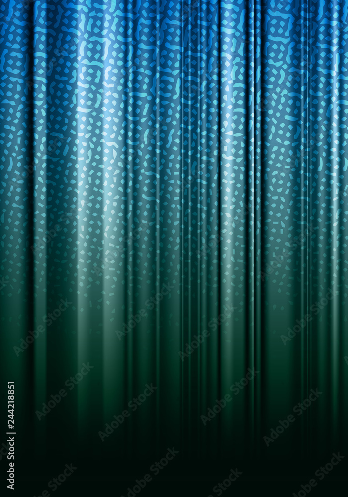 Poster Abstract Vertical Background with Shiny Lines. Vector Dynamic Banner with Blue, Green and White Stripes.