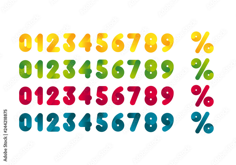 Poster set of colorful numbers and percentage symbols. template design elements for promo posters and banne