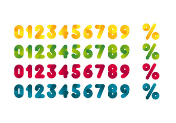 Set of Colorful Numbers and Percentage Symbols. Template Design Elements for Promo Posters and Banners.