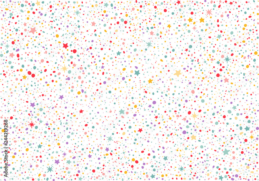 Aufkleber Seamless Pattern with Colorful Dots and Stars. Vector Party Background
