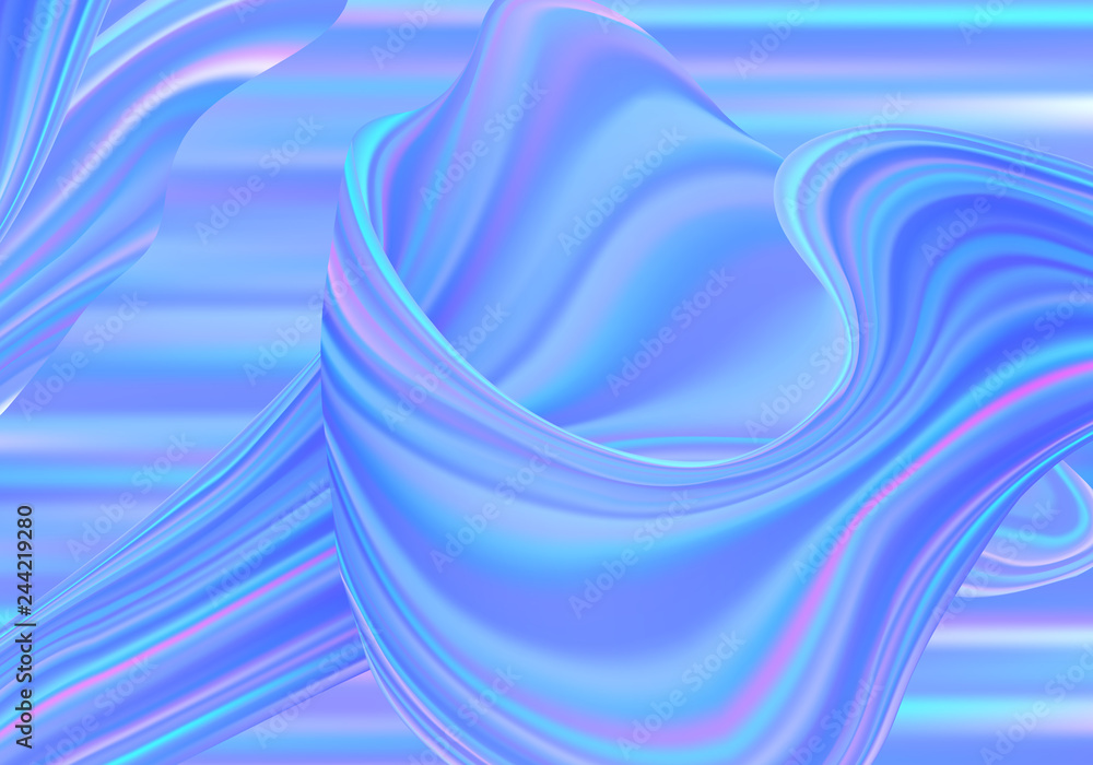 Fototapete Abstract Holographic Illustration with Dynamic Wave. Vector Digital Iridescent Pattern.
