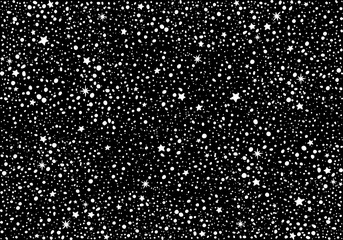 Cotton fabric Black Night Sky with Hand Drawn White Stars and Dots. Vector Seamless Pattern.