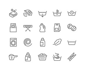 Simple Set of Laundry Related Vector Line Icons. Contains such Icons as Measuring Cup, Ironer, Front and Top Load and more. Editable Stroke. 48x48 Pixel Perfect.