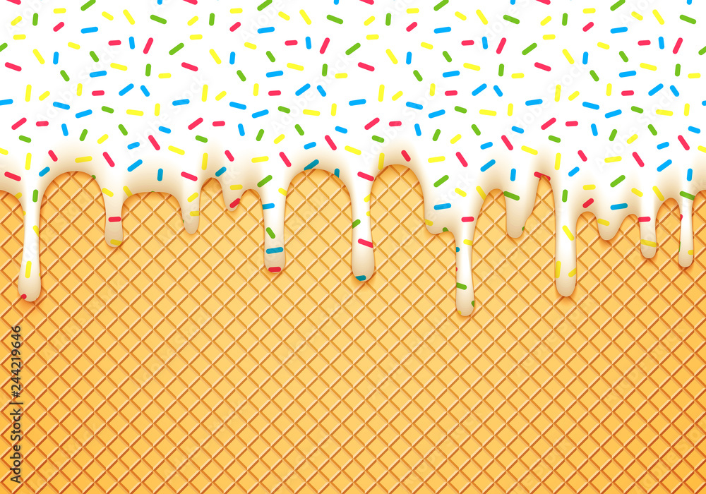 Aufkleber ice cream cone illustration with dripping white glaze and wafer texture. abstract food background. s