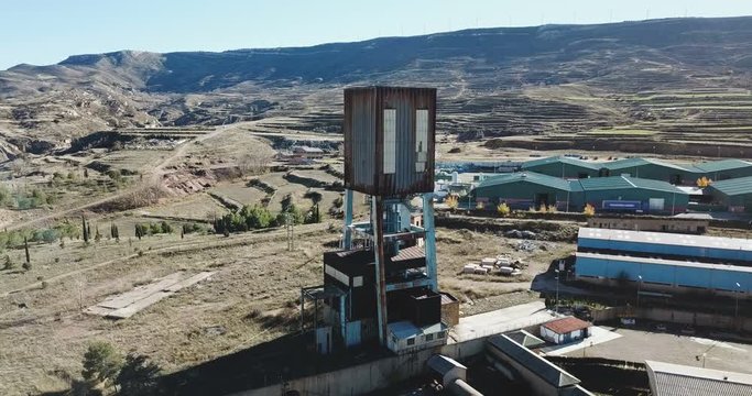 View from drone Center for Study of Mining Poso Pilar, Escucha, Spain