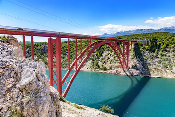 Red Iron Road Bridge over the canal. Zadar, Croatia.
