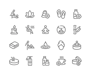  Simple Set of SPA Related Vector Line Icons. Contains such Icons as Massage, Candle, Sauna and more. Editable Stroke. 48x48 Pixel Perfect. © davooda
