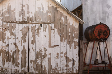 Barn with chipped white paint