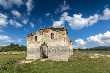 Abandoned Medieval Eastern Orthodox church of Saint John of Rila at the bottom of Zhrebchevo Reservoir, Sliven Region, Bulgaria