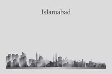 Islamabad city skyline silhouette in grayscale