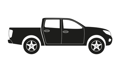 Pickup truck icon. Side view. Pick-up car or vehicle silhouette. Vector illustration. © metelsky25