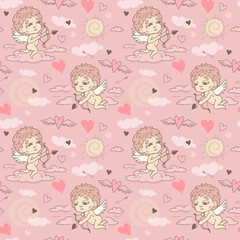 Seamless pattern with angels and cupids Valentine's Day