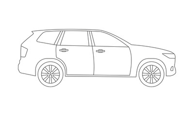 SUV car outline icon. Side view. Crossover utility vehicle silhouette. Vector illustration.
