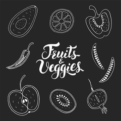 Fruits and Veggies hand drawn set