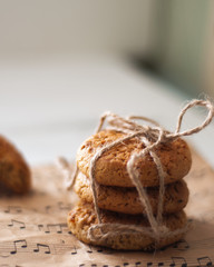 chocolate chip cookies on wooden table