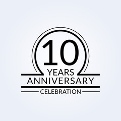 10 years anniversary logo. 10th Birthday celebration icon. Party invitation, Jubilee celebrating emblem or banner. Vector illustration.
