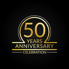 50 years anniversary logo. 50th Birthday celebration icon. Party invitation, Jubilee celebrating emblem or banner. Vector illustration.