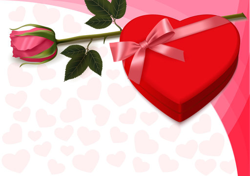 red heart shaped box with rose for valentines day