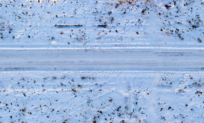 country road, winter, view from above