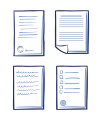 Set of Office Papers Isolated Icon Signed Contract
